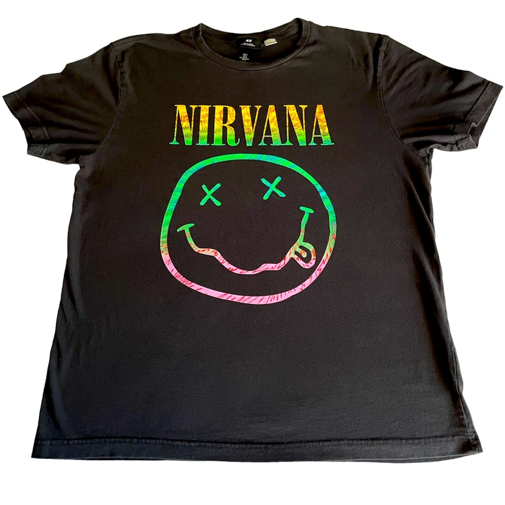 Nirvana x H&M Smiley Face Adult Large Oversized Short Sleeve Tee Shirt